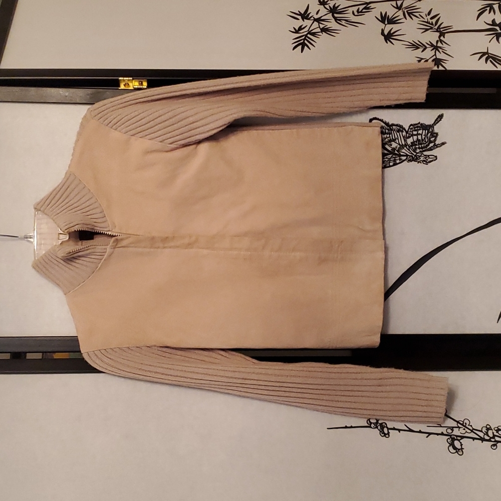 "SIX" Beige Leather/Sweater Jacket